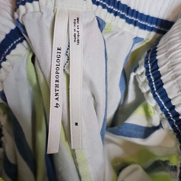 By Anthropologie Boxy Bermuda Shorts Medium Striped White Blue and Green - Picture 7 of 7